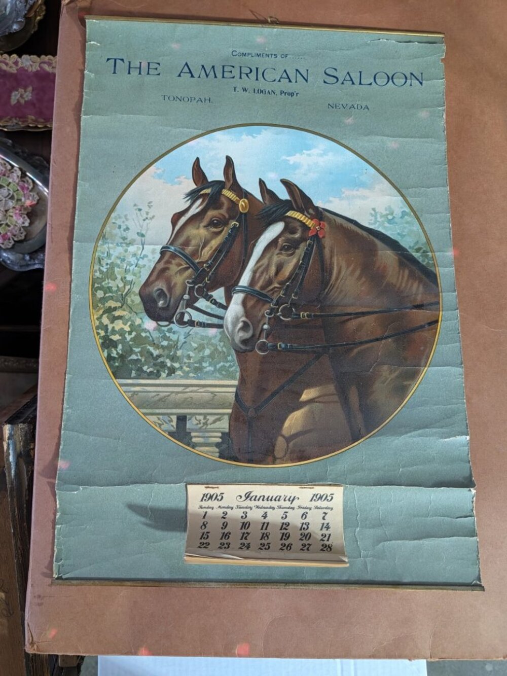 Rare 1905 American Saloon Tonopah Nevada Advertising Calendar Horses